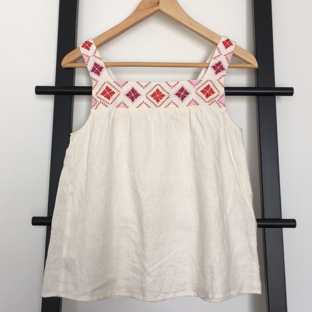 📦Madewell Cropped Linen-Blend Embroidered Tank - Picture 2 of 4